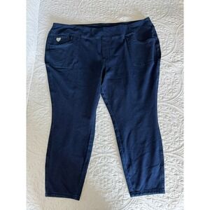 Quacker Factory DreamJeannes Indigo Knit Pull On Pants Rhinestone Heart 3X Short